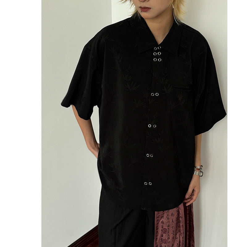 [Sameuoo Series] ★Chinese-style top★ Shirt, short sleeves, stylish design, black, casual, easy to match