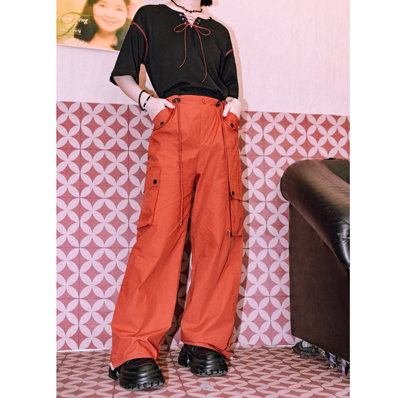 [Kokaisha Series] ★China style pants★ Chiffon gaucho pants Spring/Summer Loose Black Black SML XL