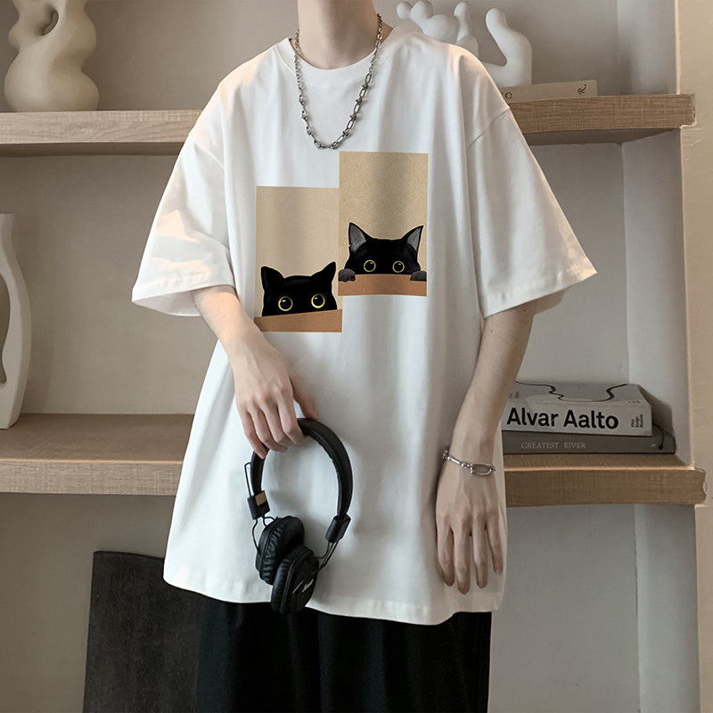 [PPG Series]★T-shirt★ 5color Tops Unisex Men's Cat Cat Cute Black White Blue Gray Large Size