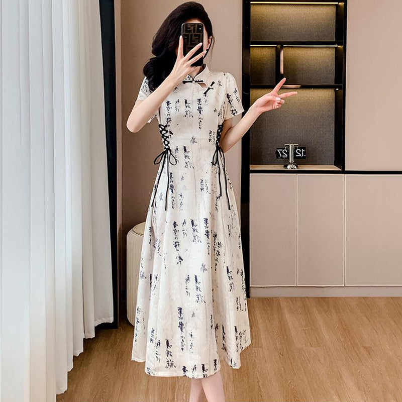 [QIANYUANXI Series] ★Chinese-style dress★ Improved Chinese dress, ink-wash pattern, cute, for dates and weddings