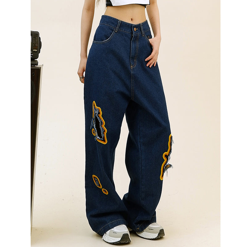 [WIZARD Series] ★Denim pants★ 2 colors Pants Bottoms Jeans Unisex Ladies Men Flame Stylish