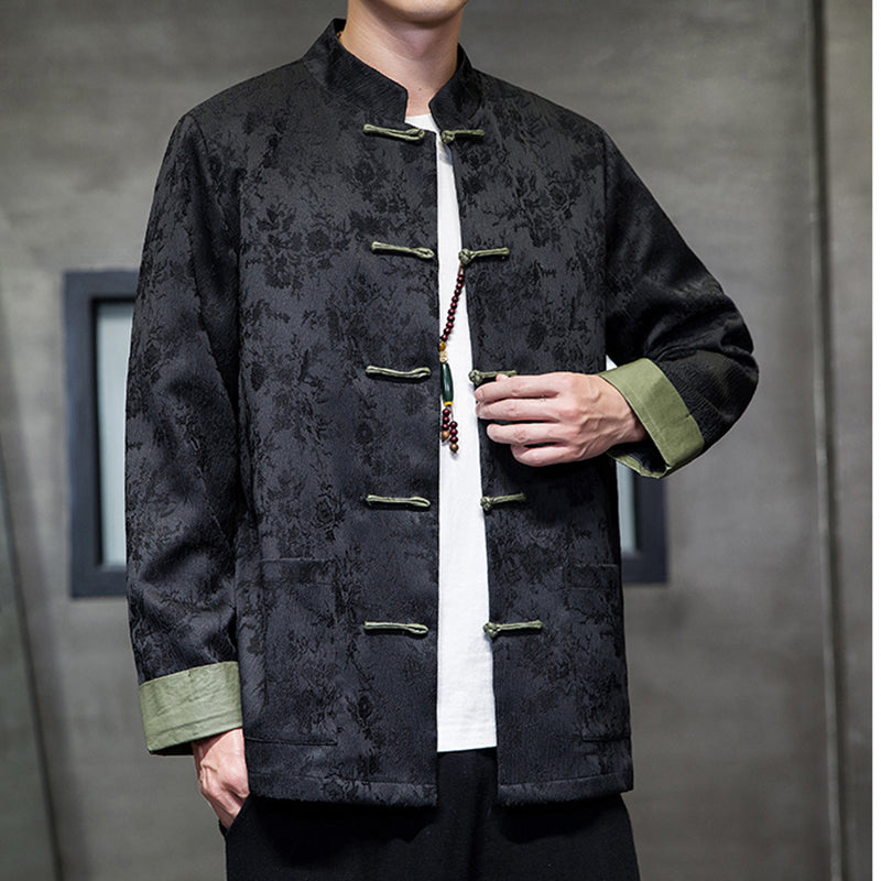 [JUNYI Series]★China style outerwear★Shirt outerwear, unisex, men's, large size, switching color scheme, black, black