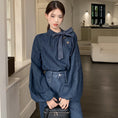 Load image into Gallery viewer, [YIHAO Series]★Shirt★ Tops Long Sleeve Shirt Women's Ribbon Denim Jeans Blue Blue
