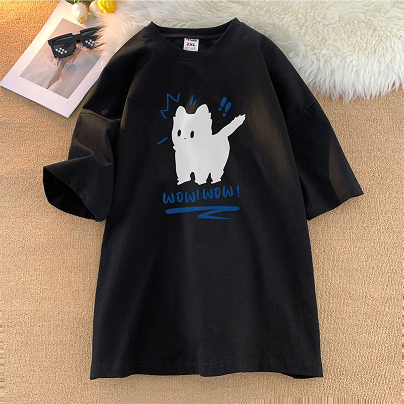 【KADISHOUシリーズ】★Tシャツ★ 5color トップス 半袖 男女兼用 メンズ 大きいサイズ 黒 白 赤 猫 ねこ ネコ 猫柄