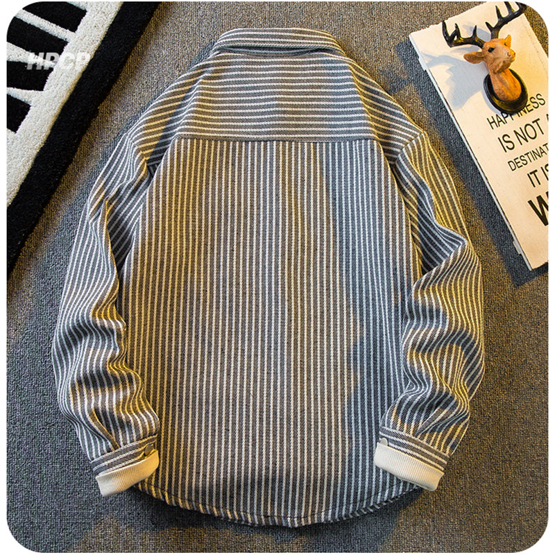 [HPCP Series]★Shirt★ 3color Tops Long Sleeve Shirt Unisex Men's Vertical Striped Striped Pattern Black Khaki Brown Green