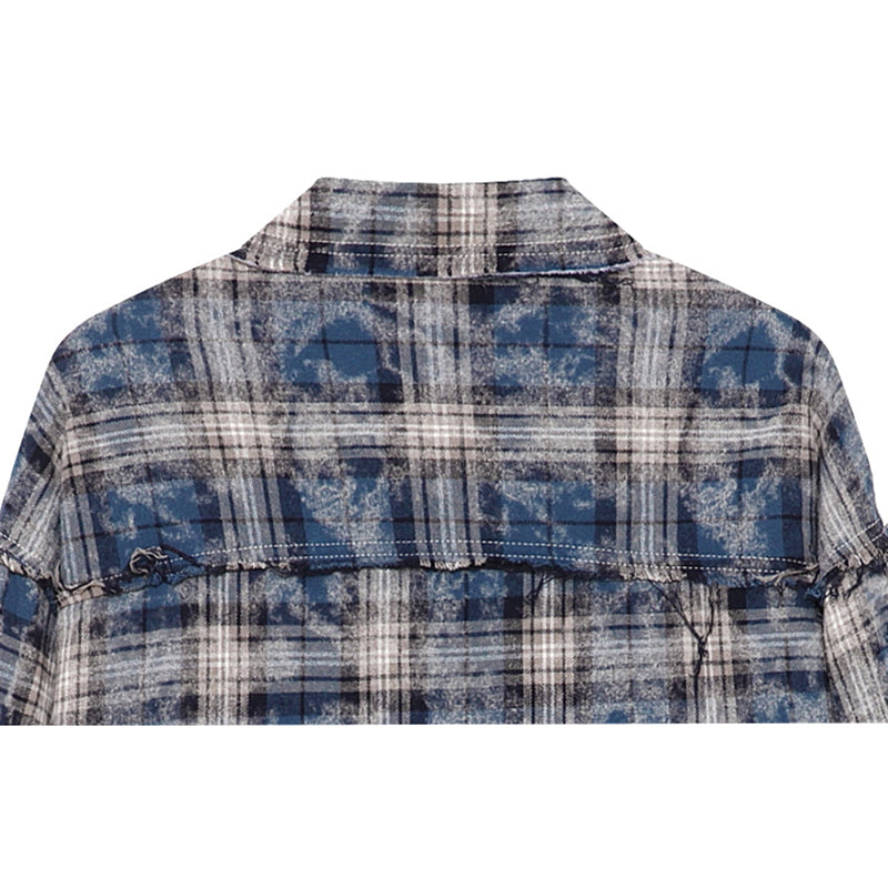 [Feel lonely series]★Shirt★ 2color long sleeve shirt tops plaid pattern unisex men's black blue