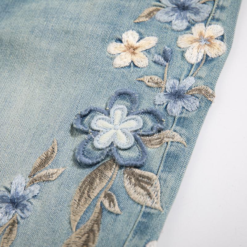 [OURI Series] ★Denim pants★ Trousers Bottoms Floral pattern Casual Easy to match Ladies Fashionable