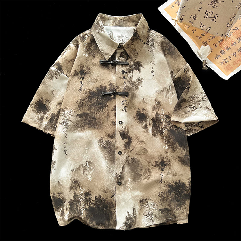 [SENSU series] ★Chinese-style tops★ 2 colors, shirt, short sleeves, unisex, men's, large size, Chinese clothing, ink-wash pattern, tie-dye