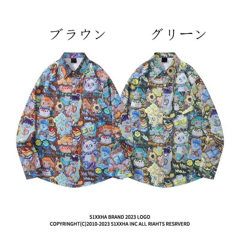 [MOISHE TIDE Series]★Shirt★ 2color Tops Long Sleeve Shirt Unisex Men's Print Cartoon Cute Graffiti