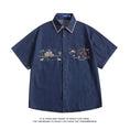 Load image into Gallery viewer, [FANMAN Series] ★Shirt★ Denim shirt, top, short sleeve, embroidery, unisex, men's, women's, blue
