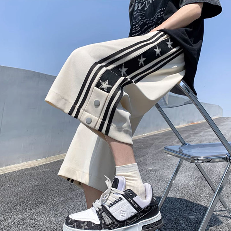 [LGH Series] ★Casual pants★ 2 colors, 7/8 length, shorts, short pants, trousers, bottoms, unisex, men's, large size, vertical stripes, star pattern