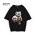 Gallery viewerに画像を読み込む, 【XIAOLINGDANGシリーズ】★Tシャツ★ 2color トップス コットン 半袖 猫 ねこ ネコ 男女兼用 メンズ ブラック ホワイト
