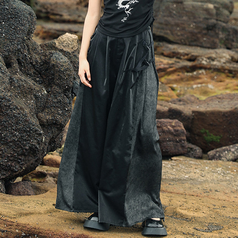 [Big Blue Dragon Series]★China style trousers★Bottoms Gaucho pants Loose Casual Black Black