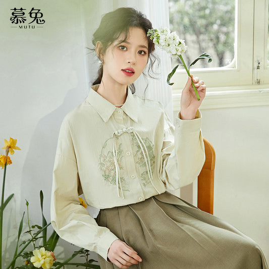 [MUTU Series]★China Style Shirt★ 2color Tops Long Sleeve Shirt Embroidery Women's Chinese Clothing Improves Temperament