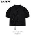 Load image into Gallery viewer, [LHSEN Series] ★Chinese-style top★ Shirt, short sleeves, women's, unique, Chinese buttons, black
