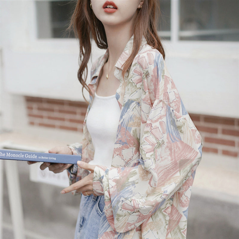 [BUDING Series] ★Shirt★ Tops Long Sleeves Thin Print Women's Unique Cute SML XL Retro