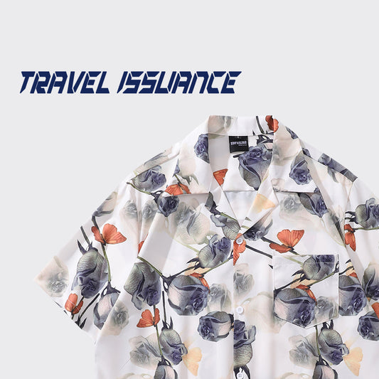 Very popular item [BEAT BOY series]★China style shirt★ Letter pattern Kanji short sleeve shirt Floral pattern shirt Print tops Unisex Men's ML XL 2XL