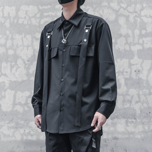 [WL Series]★Shirt★ Tops, long sleeve shirt, unisex, men's, black, Harajuku style, cool