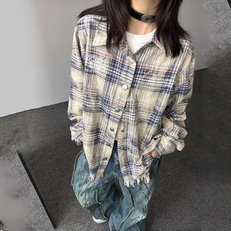 [OLS Series]★Shirt★ Tops, long sleeve shirt, plaid pattern, unisex, men's, casual, easy to match