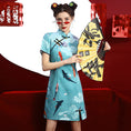 Load image into Gallery viewer, [MOMO Series]★Cheongsam dress★ Chinese style dress, short sleeves, short length, retro blue, blue
