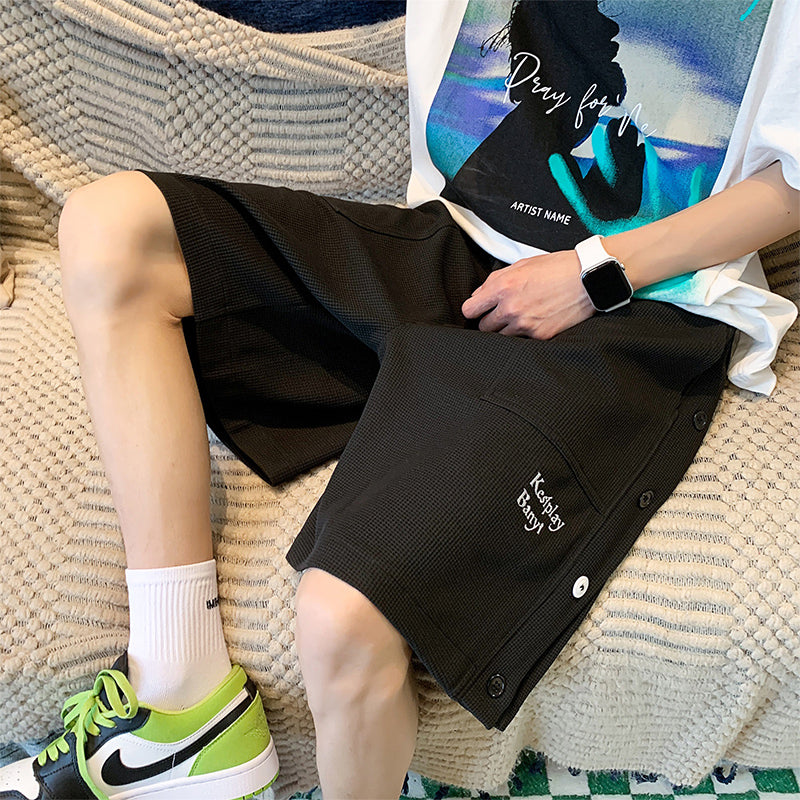 [XIHA Series] ★Shorts★ 3 colors Bottoms Shorts Unisex Men's Switching Black Beige Green