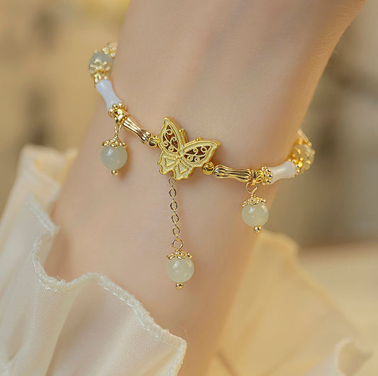 [GULIYA Series]★China Style Bracelet★ Bracelet Accessory Women's Bamboo Fringe Flower Improves Temperament Green