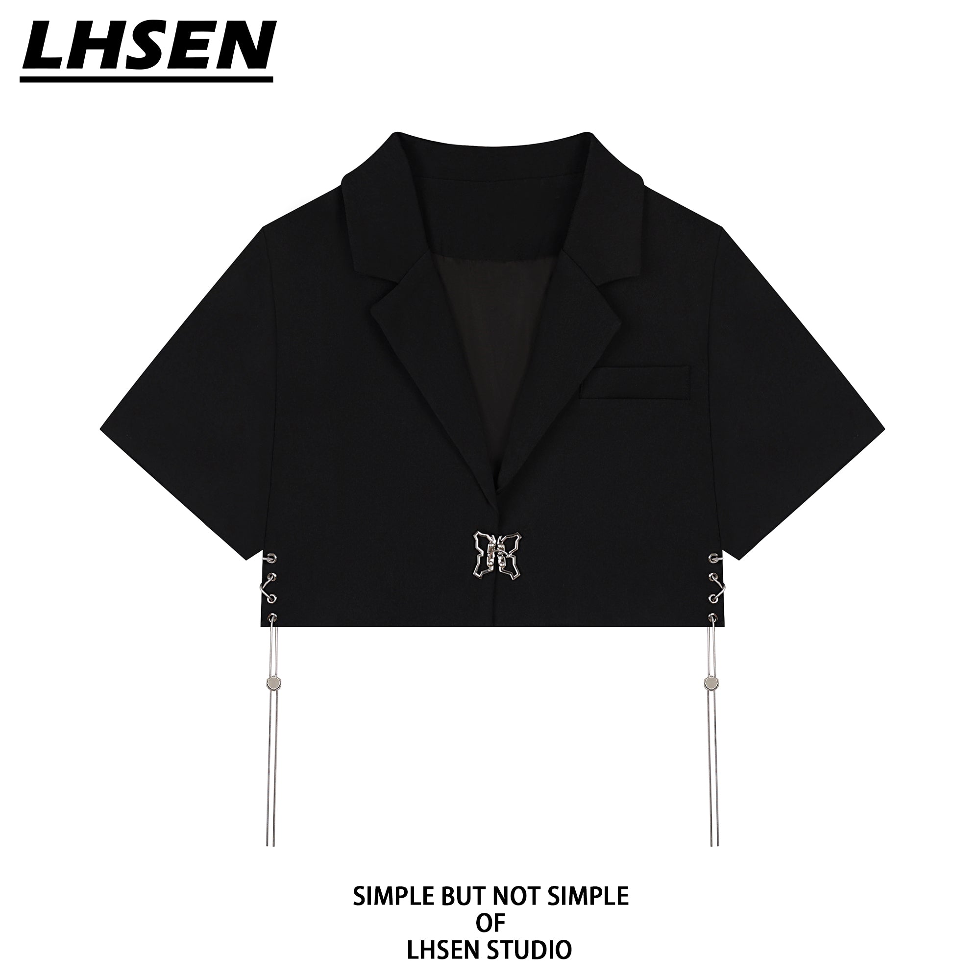 [LHSEN Series] ★Outerwear★ Blazer, short sleeves, summer clothes, short length, for women, cute, butterfly, with chain