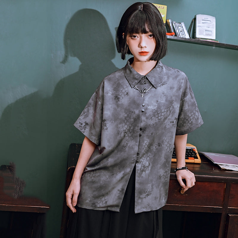 [Kokaisha---Dragon Dye Series] ★Chinese-style tops★ Short-sleeved tops, short-sleeved shirts, prints, tie-dyeing, unique, original