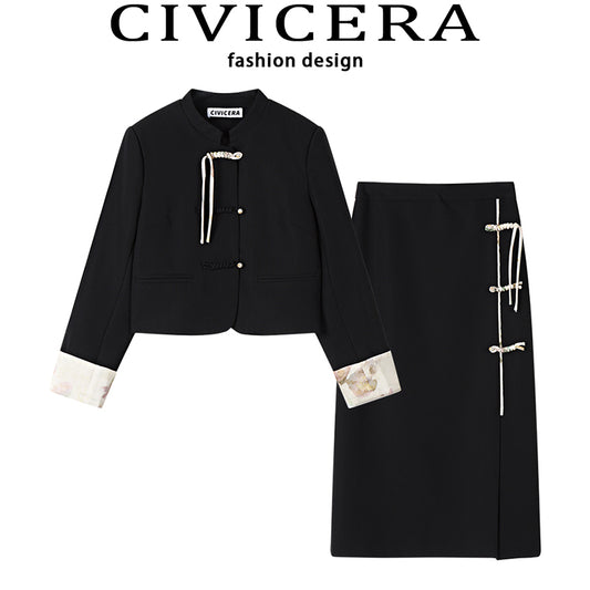 [CIVICERA series]★China style setup★ 3color tops + skirt China buttons Date Commuting