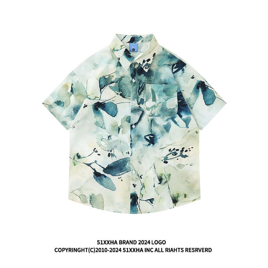 Very popular item [BEAT BOY series]★China style shirt★ Letter pattern Kanji short sleeve shirt Floral pattern shirt Print tops Unisex Men's ML XL 2XL