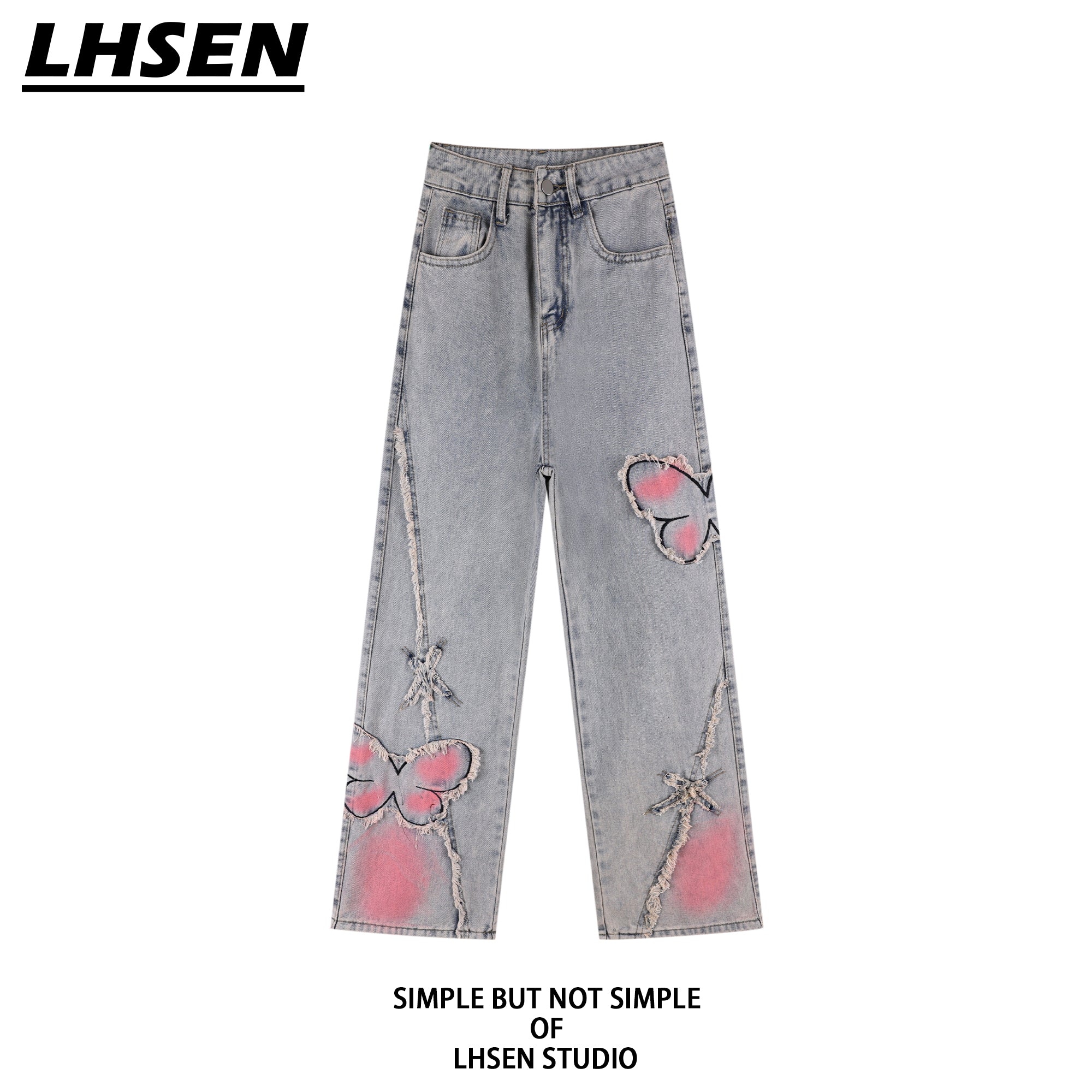 [LHSEN Series] ★Denim pants★ Jeans, trousers, bottoms, ladies, butterfly, cute, easy to match