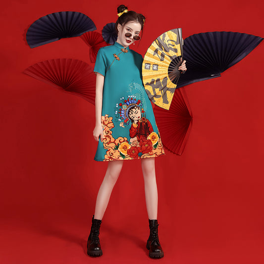 [SHISHANG series]★China dress★ Chinese style dress, short sleeve, short length, large size, date