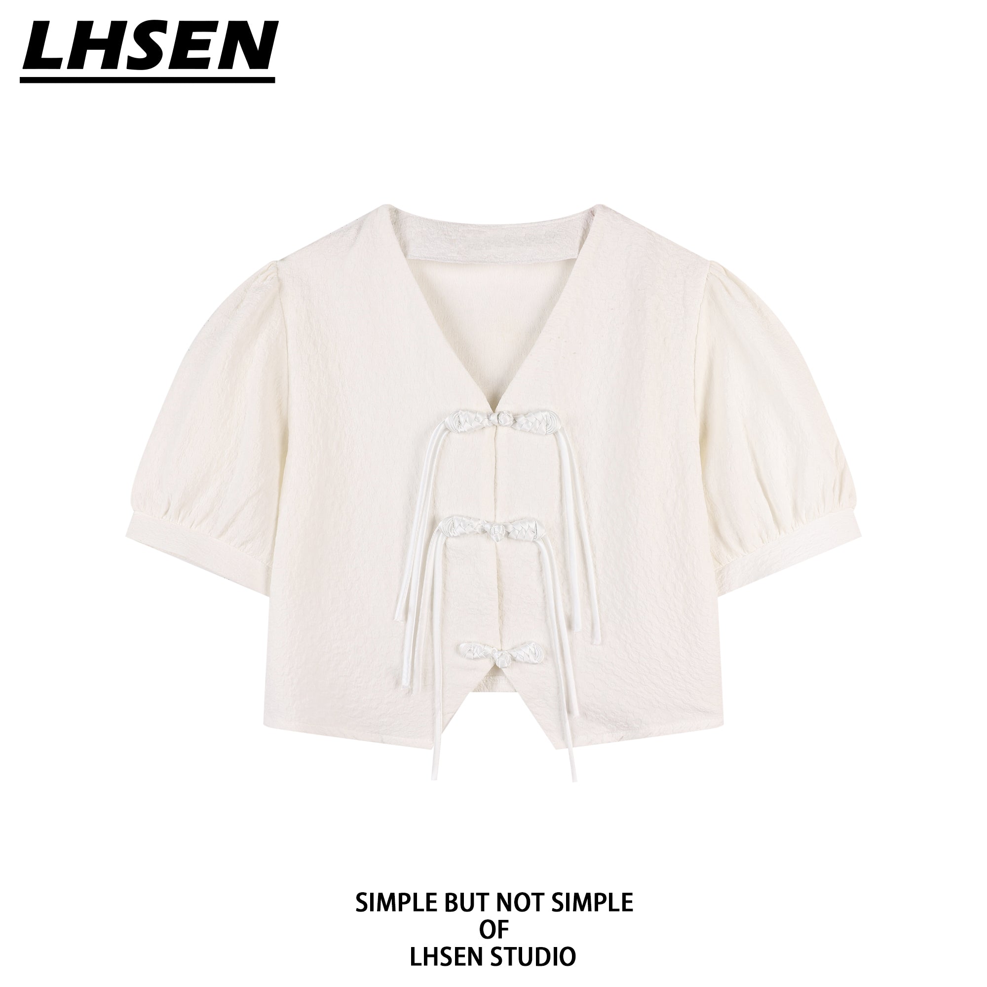 [LHSEN Series] ★Chinese-style tops★ Shirt, short sleeves, outerwear, short length, women's, cute, Chinese buttons