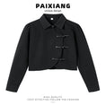 Gallery viewerに画像を読み込む, 【PAIXIANGシリーズ】★チャイナ風トップス★ シャツ ブラック 黒い 中華服 レディース ショート丈
