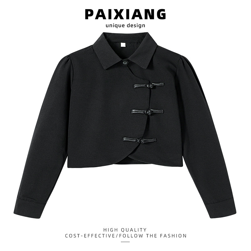 [PAIXIANG Series] ★Chinese Style Tops★ Shirt Black Black Chinese Clothes Women's Short Length