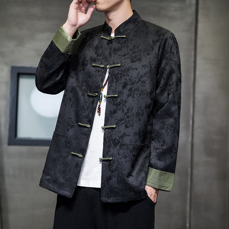 [JUNYI Series]★China style outerwear★Shirt outerwear, unisex, men's, large size, switching color scheme, black, black