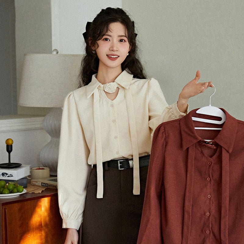 [MUTU Series]★China Style Shirt★ 2color Tops Long Sleeve Shirt Embroidery Women's Chinese Clothing Improves Temperament