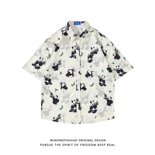 Very popular item [BEAT BOY series]★China style shirt★ Letter pattern Kanji short sleeve shirt Floral pattern shirt Print tops Unisex Men's ML XL 2XL