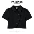 Load image into Gallery viewer, [PAIXIANG Series] ★Chinese style tops★ Shirt Black Black Chinese Clothes Short Sleeve Women's Short Length
