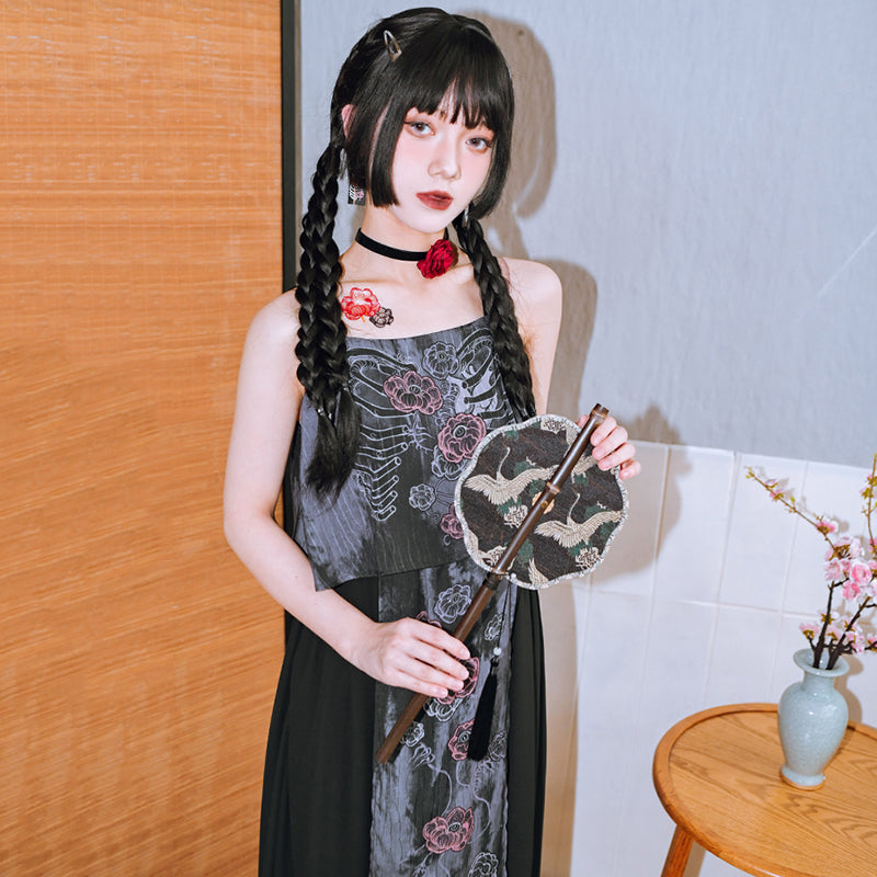 [Kogaesha---Flower Bone Series] ★Chinese-style dress★ Suspender dress, sleeveless, printed, unique, slimming