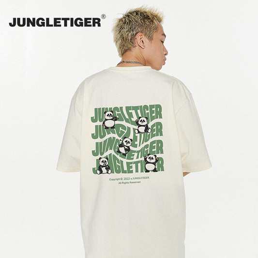 [JUNGLETIGER Series]★T-shirt★ 5color Tops Short Sleeve Unisex Men's Cotton Black White Gray Green Panda