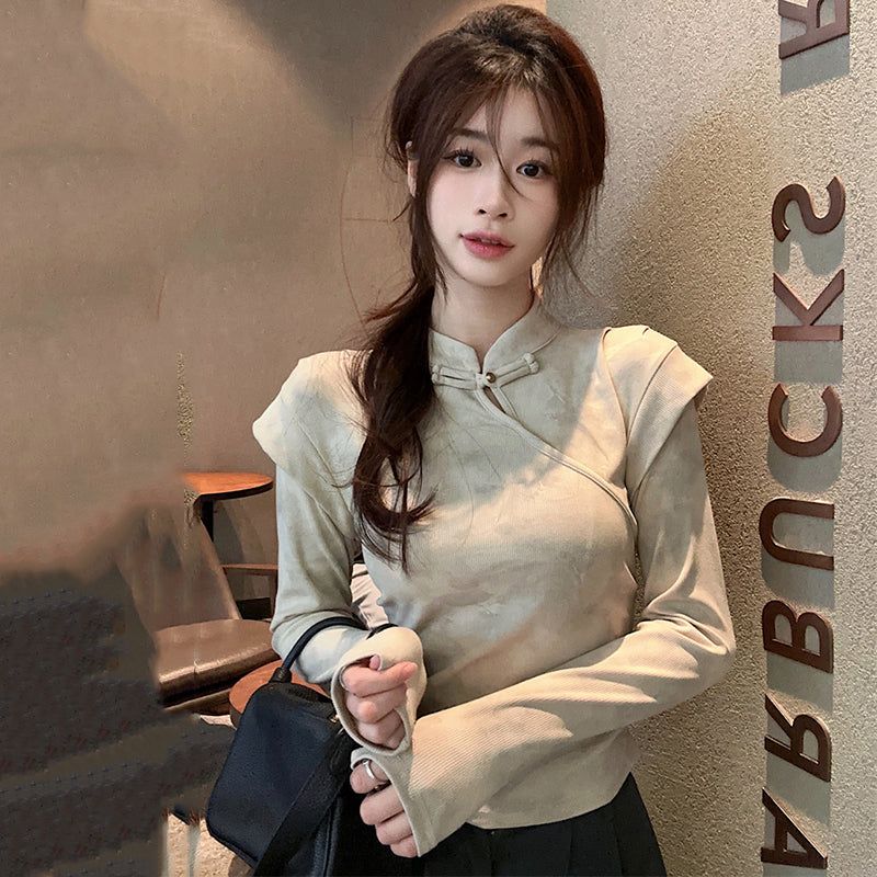 [KEKELI Series]★China style tops★ 2color shirt, long sleeve, ladies, slimming, sexy, easy to match