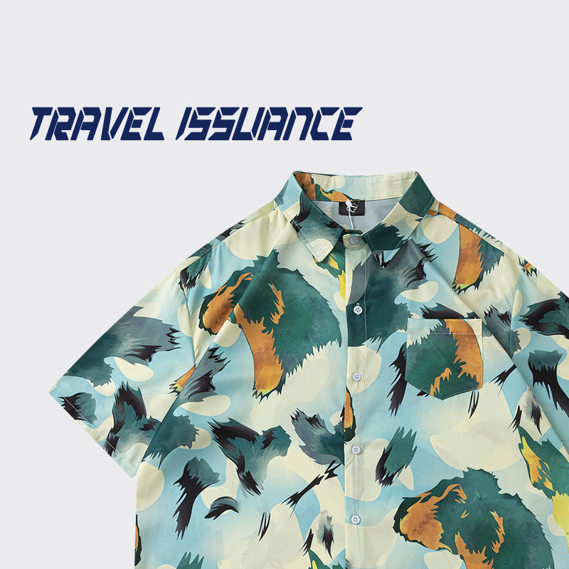 【TRAVEL ISSUANCEシリーズ】★チャイナ風トップス★ 半袖シャツ トップス 男女兼用 メンズ M L XL 2XL 夏服 合わせやすい カジュアル