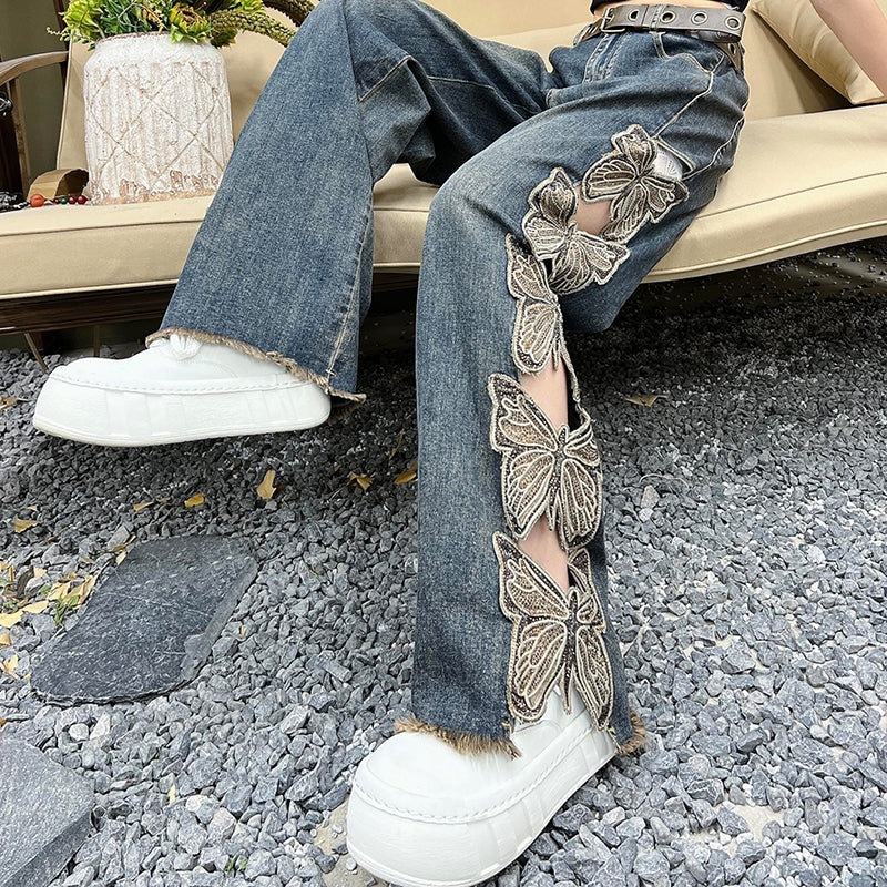 [HANMOYAN Series] ★Denim pants★ Pants Bottoms Butterfly Unique Women's Cute Easy to match