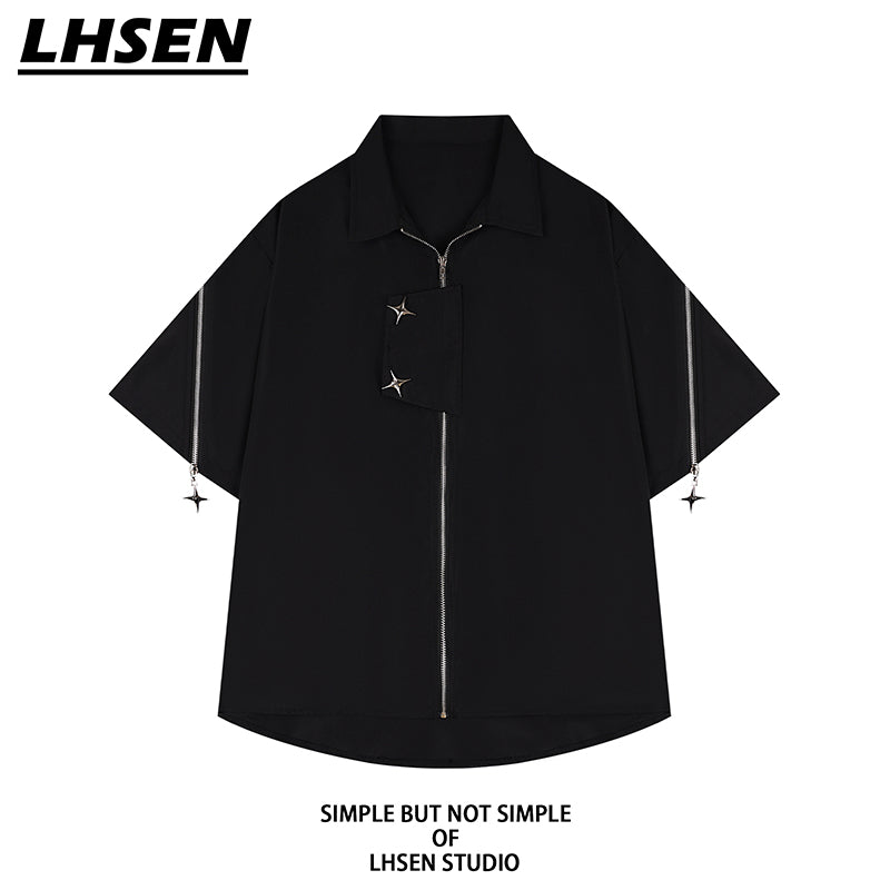 [LHSEN Series] ★Shirt★ Tops, short sleeves, women's, unique, Harajuku style, casual, easy to match