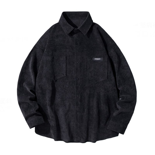 [OOPSJOYCE Series]★Shirt★ Tops Long Sleeve Shirt Corduroy Simple Black Black ML XL 2XL