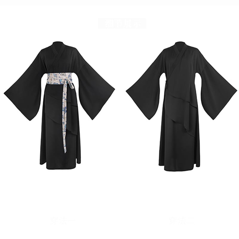 ✿New item! [Da Qinglong Shu Series]★Chinese style dress★ Belted dress Hanfu dress V neck long length Black Black