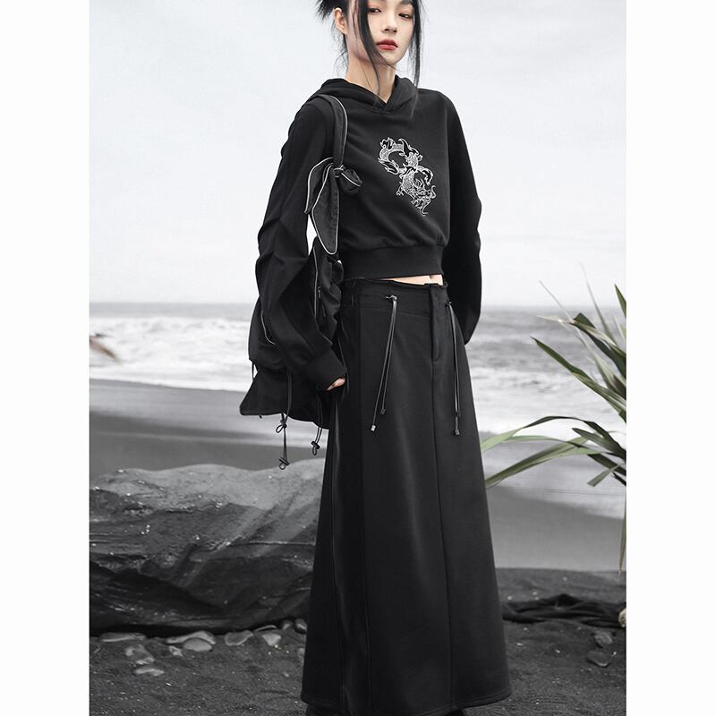 ✿New item! [Big Blue Dragon Series] ★China style skirt★ Bottoms Fringe Black Black Casual Slimming