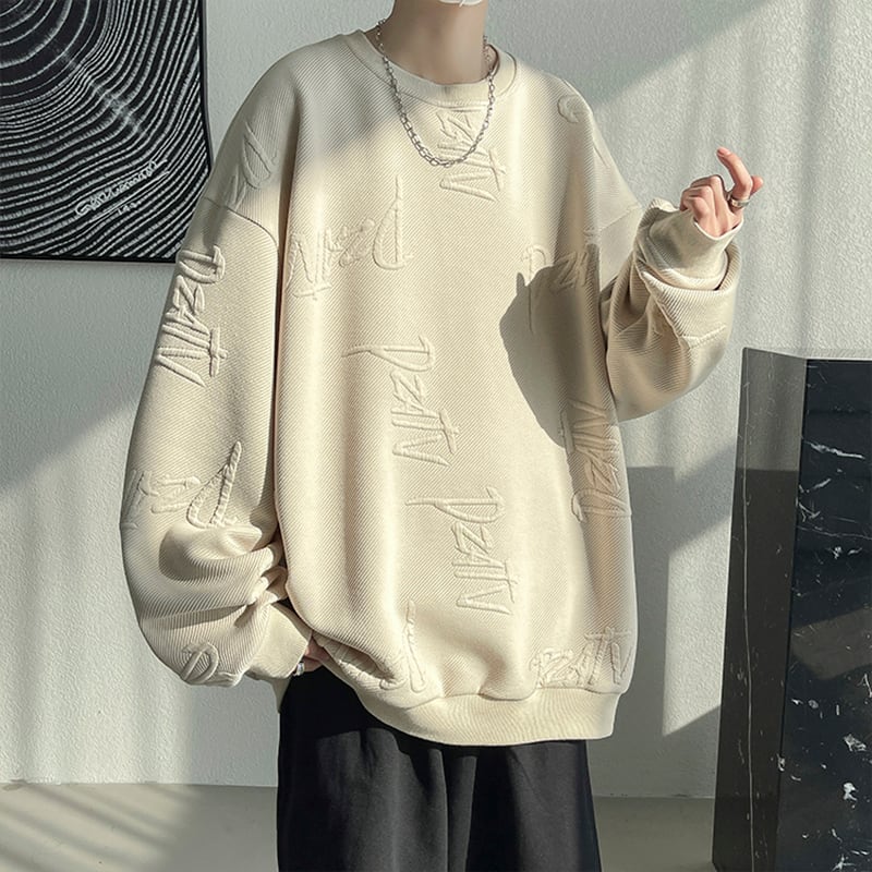 [HUICHUN Series] ★Tops★ 3color Sweatshirt, Long Sleeve, Unisex, Men's, Large Size, Alphabet, Simple