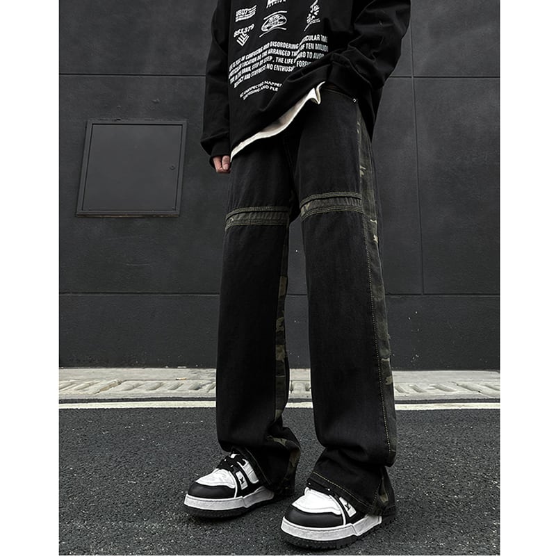 [NANSHI Series]★Denim Pants★ Pants Bottoms Unisex Men's Switchable Camouflage Cool Jeans Black